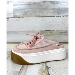 UGG Womens 9 Pink Suede Ez-Duzzit Platform Mule Slip On Casual Shoe Sneaker Flat